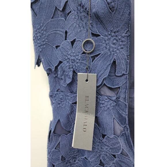 New NWT Black Halo Ora Lace‎ Sheath Party Navy Blue Foral Mini Dress Size 6 - Picture 15 of 16
